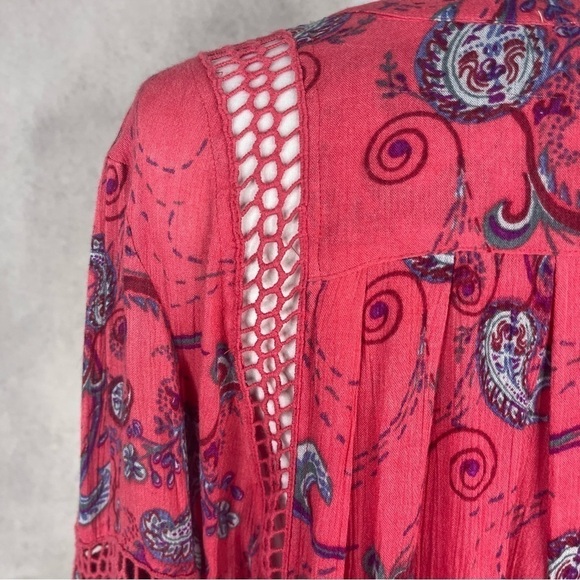 Free People Just The Two Of Us Paisley Printed Tunic In Red Pink Combo Size XS - Picture 8 of 9